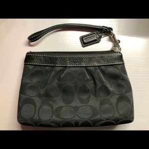 COACH Black Genuine Leather Signature Medium Wristlet